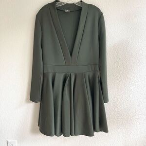 EIEN Womens‎ Dress Green Plus 1XL Satin long sleeve vneck Modest Classic minimal